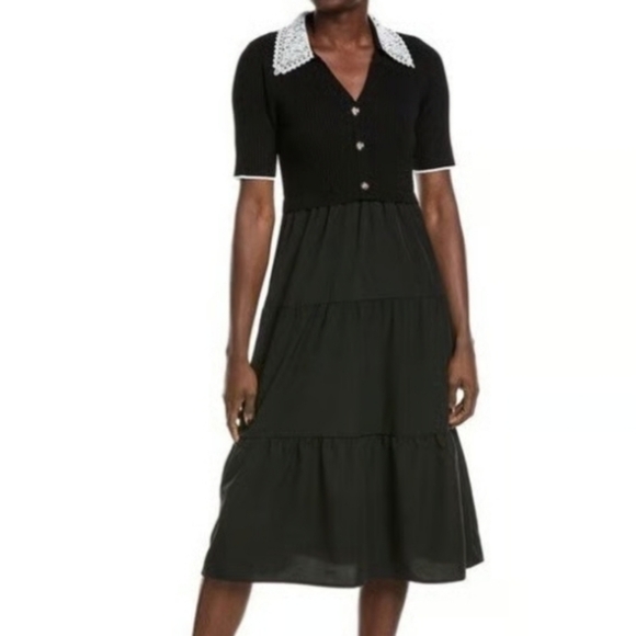 Nannette Dresses & Skirts - Nannette Black Midi Tiered Dress with White Lace Collar sz XL